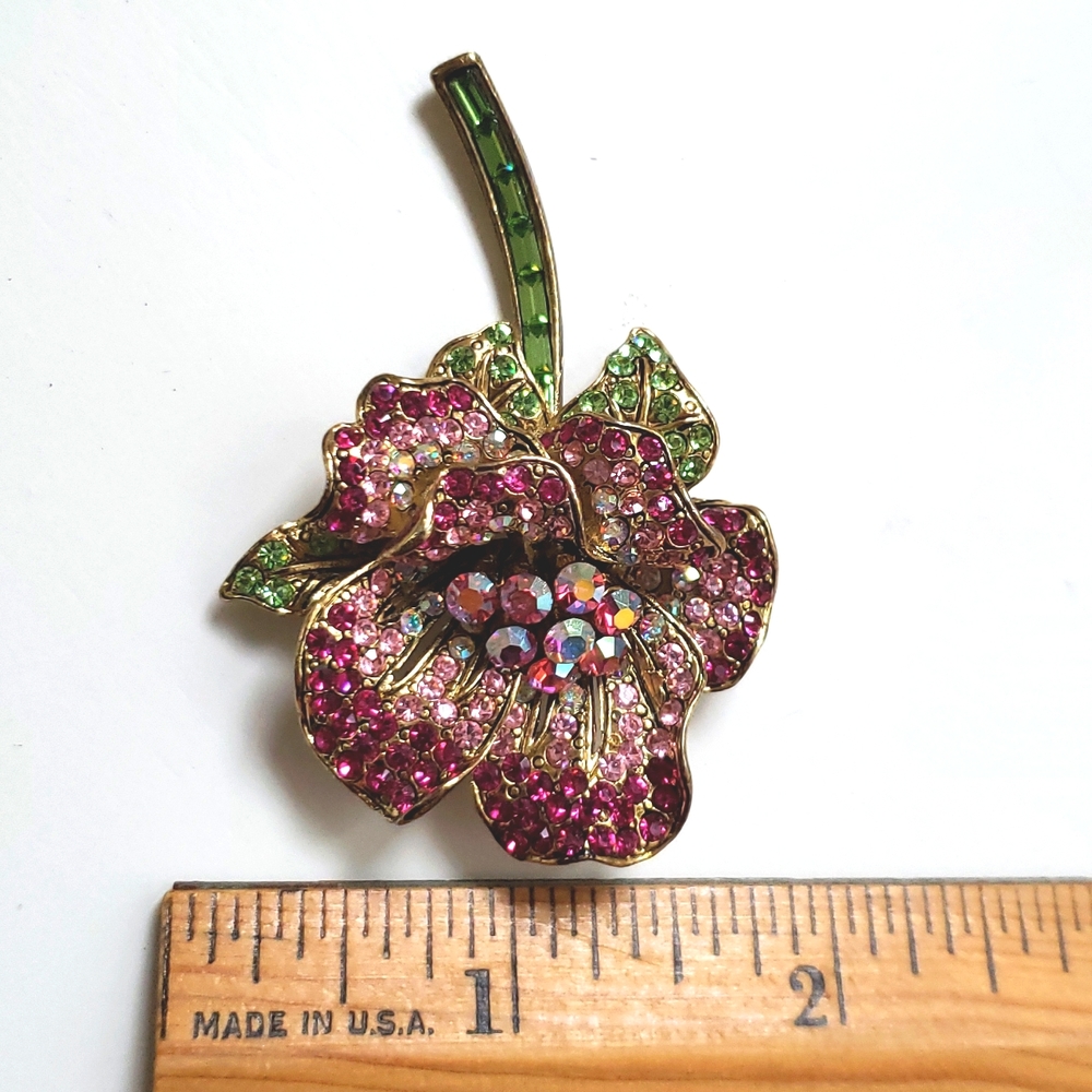 VTG Stunning Rose multicolor Rhinestone Brooch, - Picture 9 of 10